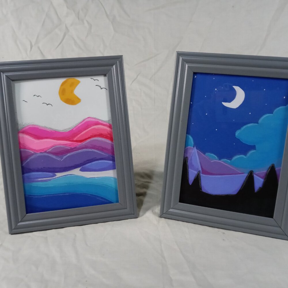NEW 3D Original Art Handmade Day & Night Boho Style Framed Landscapes *Bundle*